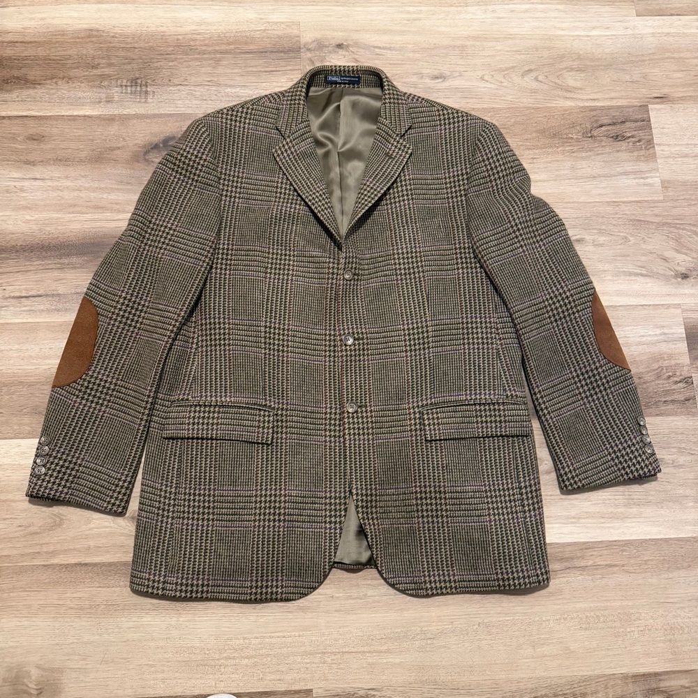 Polo Ralph Lauren Men’s 44 R Corneliani Virgin Wool Blazer Houndstooth Elbow